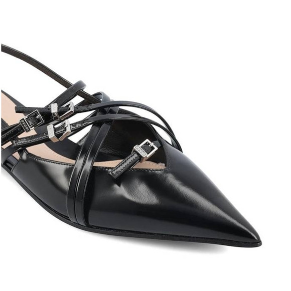 Gucci Seraphine Black Strappy Pointed toe  slingback Ballet Flats buckles 38 - Picture 1 of 14
